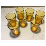 7 Vereco France Amber glass drinking glasses 5"h