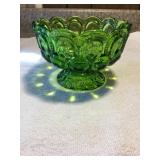 Moon & Stars green glass pedestal bowl 6"d x 4ï¿½h
