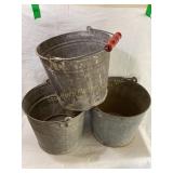 3 galvanized buckets 9" tall avg., show wear