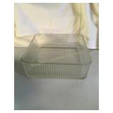 Vintage glass ribbed refrigerator dish, 8.5x8.5"