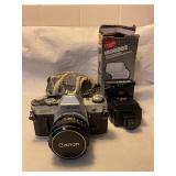 Canon AE-1 film camera w / case, Roku ar MD600Z