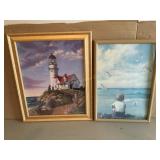 2 Framed nautical prints, largest is 19x23.5"