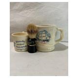 2 shave mugs & shaving brush- 4" tallest mug