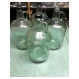 4 Green glass jugs - gal