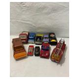 10 toy cars, Matchbox, Buddy L, etc, show wear