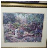 Lady picking flowers - matted and framed