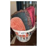 PLASTIC BASKET, PILLOWS