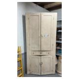ANTIQUE PAINTED CORNER HUTCH. 89 inches tall x