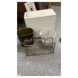 VINTAGE HAMPER, TRASH CANS, MAGAZINE RACK