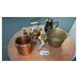 COPPER, BRASS BUCKETS, TEAPOT, PITCHER