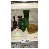 VASES, BELL, AMBER BOWLS