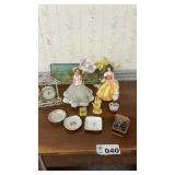 DOLL PLANTER, LIGHT, GLASS PICTURES, TRAVEL CLOCK