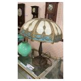 SLAG GLASS SHADE LAMP, ELECTRIC shade is loose at