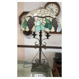 GLASS SHADE LAMP WITH WROUGHT IRON BASE small. 3