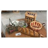MCM TEAK SERVING TRAY, BASKET, LIDS, APPLE RACK