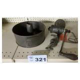 KEEN KUTTER MEAT GRINDER, SWANS DOWN CAKE PAN