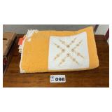 FULL SIZE GOLD & WHITE EMBROIDERED QUILT- some