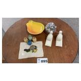 PEAR BOWL, CRABELLS, SMALL BOTTLES, PINK