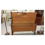 ANTIQUE WOOD HEADBOARD, FOOT BOARD, NO RAILS.
