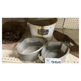 GAUDIAN WARE, ENAMEL POT, WALNUT SLAW CUTTER