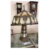 MISSION STYLE SLAG GLASS LAMP, ELECTRIC