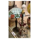 BOX OF LAMP PARTS, GLASS SHADE LAMP, LAMP BASE,