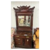 WALNUT EASTLAKE DRESSER W MIRROR. 73 inches x 32