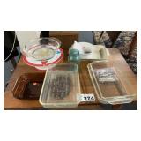 BAKING DISHES, CAKE STAND, NUT PICKERS