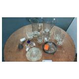 GLASS PITCHERS, ETCHED MUGS, TOOTHPICK HOLDERS,