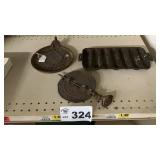 CAST IRON CORNBREAD PAN, DAMPER, WOOD STOVE WARMER