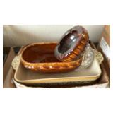 CASSEROLE DISH , BOWLS, ASHTRAY