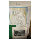 LARGE ILLINOIS MAP, ST LOUIS T BUILDING PICTURE-