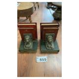 PAIR OF LIONS HEAD BOOK ENDS