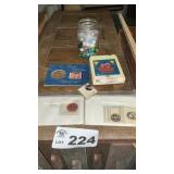 ELVIS STAMP, ELVIS COINS, MARBLES, 8 TRACK TAPE