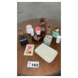 VINTAGE TINS, JARS, MATCH HOLDER, PURSE, ASHTRAY