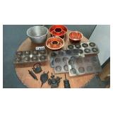 COPPER BAKING WARE, POT, MUFFIN TIND, CAST IRON