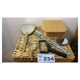 PADDED BOX, SHOE HORN, MAGNIFYING GLASSES, MIRRORS