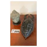 BRONZE BUDDA HEAD ON BASE, AFRICAN TRIBAL MASK
