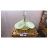 GLASS BASKET, 14 INCHES ACROSS, 14 INCHES TALL
