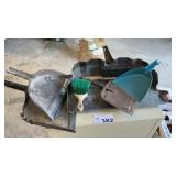 ASSORTMENT OF DUST PANS, BRUSHES