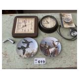 CLOCKS, DANBURY MINT PLATES, LIGHTS