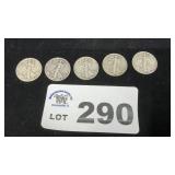 5 WALKING LIBERTY HALFS