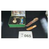 POCKET WATCH, MATCHING POCKET KNIFE, 2 KNIVES W