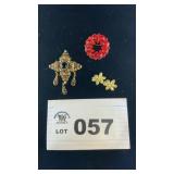 COSTUME JEWELRY EARRINGS, 2 PINS