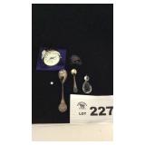 TRAVEL CLOCK, SPOONS, CRYSTAL, CHAIN, DIAMOND