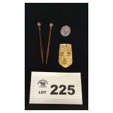 VINTAGE WOODEN HAIR STICKS, TRIBAL ART CARVED