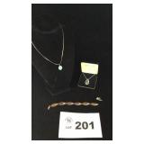 STERLING SILVER NECKLACE, BRACELET, CHARM, BLACK