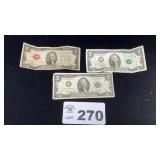3.  2 DOLLAR BILLS, 1 IS A RED SEAL