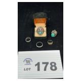 STERLING SILVER TURQUOISE & CORAL RINGS. 5 pcs