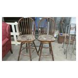 2 WOOD SWIVEL BAR STOOLS, 30 INCH SEAT HEIGHT